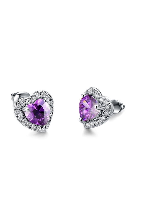 White Gold Plated Heart-Shape Cubic Zirconia Stud Earrings Crystal Love Heart Halo Post Studs Earrings Set