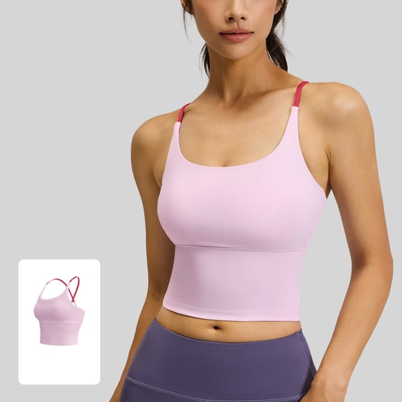 AEXTO Women'S Light Purple Sports Bra - Breathable & Comfortable Yoga & Fitness Top with Pink Straps, Medium Stretch, Non-Padded, Perfect for Workouts & Casual Wear, Workout Clothes