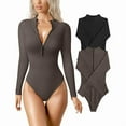 thumbnail image 1 of AEXTO Women's 2 Piece Bodysuits Sexy Ribbed Bed One Piece Zip Front Long Sleeve Tops Bodysuits Knit Soft Korean Minimalist All Seasons Plain Pattern, 1 of 7