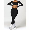 thumbnail image 1 of AEXTO Women's Solid Square Neck Crop Sports Tee, Sporty Tight-fitting Long Sleeve T-shirt for Yoga Gym Workout, Ladies Sportswear, 1 of 9