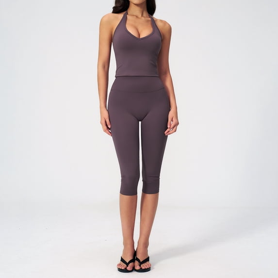 AEXTO Women's Yoga Outfits Compression Halter Tank Top and Butt-lifting ...