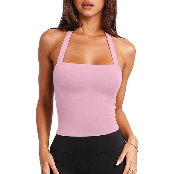 AEXTO Womens Sexy Halter Sports Bra Workout Tops Wirefree Sleeveless Gym Yoga Tank Tops Y2k Casual Crop Womenswear Bridal Black Minimalist Basic high support sport bra