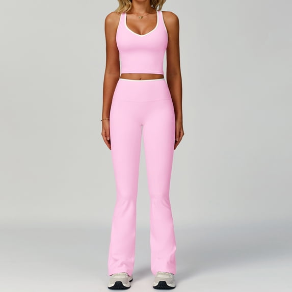 AEXTO Womens Workout Sets Two Piece Color Block Cross Back Tank Top Matching High Waist Wide Leg Leggings Sets Gym Outfits Work Out Clothes