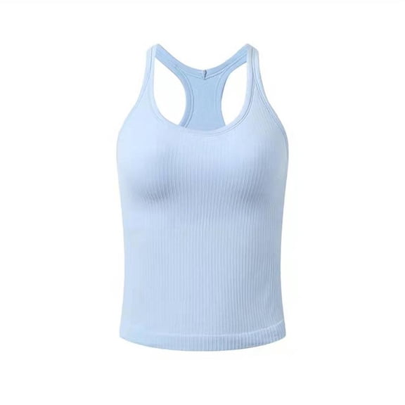 AEXTO YOGA Seamless Ribbed Womens Tank Top Racerback Camisoles with Built in Bra Padded Scoop Neck Athletic Workout Slim Cami