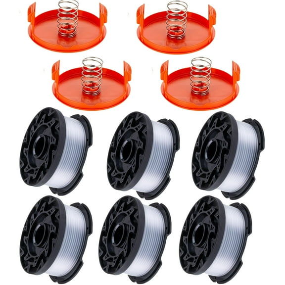 AF-100,10 Pack Compatible with Black+Decker, AF-100 0.065" String Refill 240ft Automatic Feed String Trimmer Replacement Spool Line for Black&Decker(6 Spool+4 Cap+4 Spring)