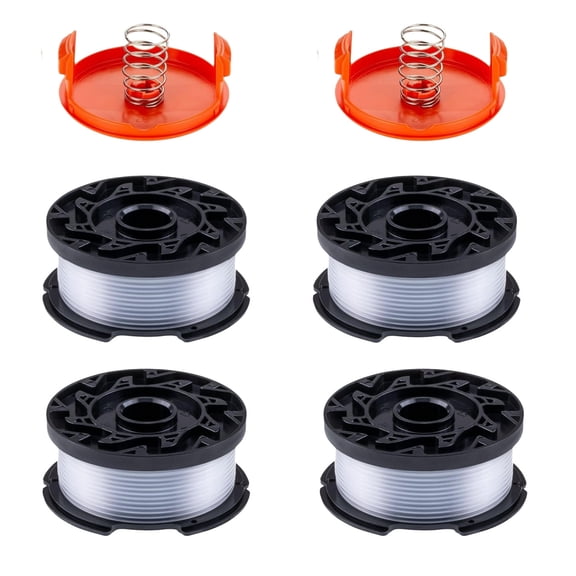 AF-100,6 Pack Compatible with Black+Decker, AF-100 0.065" String Refill 240ft Automatic Feed String Trimmer Replacement Spool Line for Black&Decker(4 Spool+2 Cap+2 Spring)