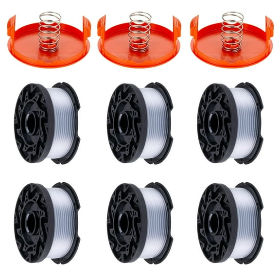 AF-100,9 Pack Compatible with Black+Decker, AF-100 0.065" String Refill 240ft Automatic Feed String Trimmer Replacement Spool Line for Black&Decker(6 Spool+3 Cap+3 Spring)