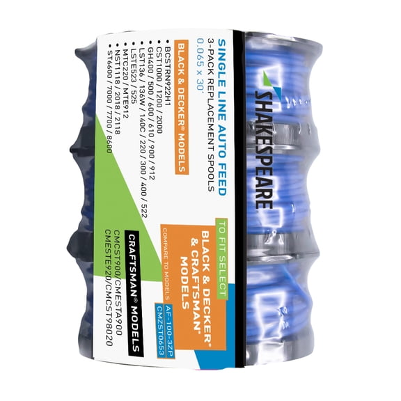 AF-100 Black+Decker & Craftsman Replacement String Trimmer Spools, 3-Pack Blue 0.065 in x 30 ft Pre-Wound Weed Wacker Line
