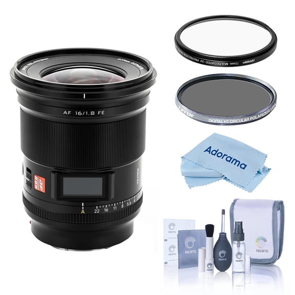 Viltrox AF 16mm f/1.8 STM Lens for Sony E, Bundle with Hoya 77mm UV and CPL Filters