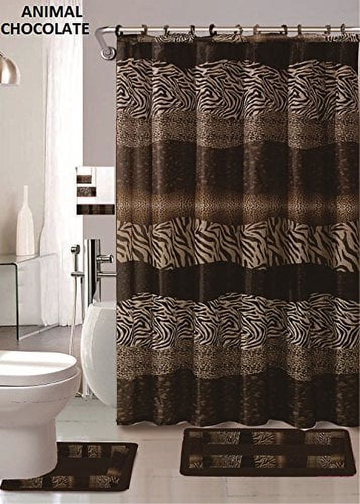 AF 18 Piece Bath Rug Set Leopard Brown Bathroom Rugs Zebra Shower