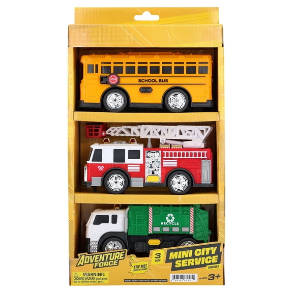 Adventure Force Mini City Service Vehicles with Lights and Sounds, 3 Pack