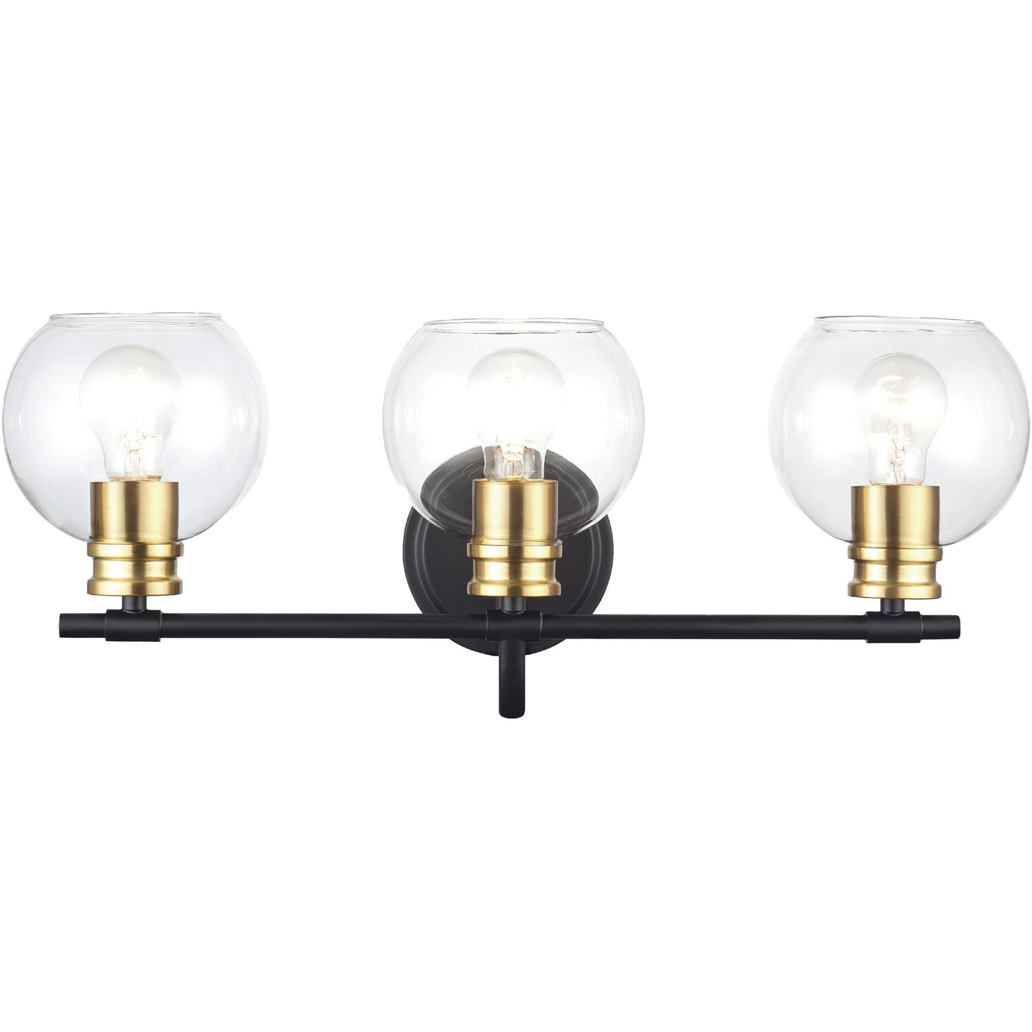 Black and Brushed Brass 3-Light Vanity Bar with Clear Glass Shades