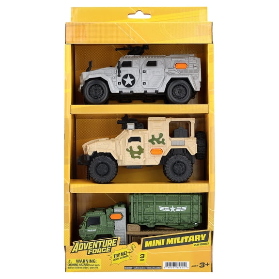 Adventure Force Light & Sound Mini Military Vehicles, 3 Pack, Tactical Utility Vehicle, Ground Combat Vehicle and Missile Launcher
