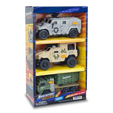 Adventure Force Light & Sound Mini Military Vehicles, 3 Pack, Tactical Utility Vehicle, Ground Combat Vehicle and Missile Launcher