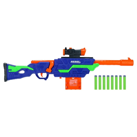 Adventure Force Rebel Foam Dart Blaster Set, Bolt-Action Clip-Fed Design, 1 Blaster with 8 Accu-Blast Darts, Clip and Detachable Scope, Compatible with Most Standard Nerf Blasters, Ages 8+