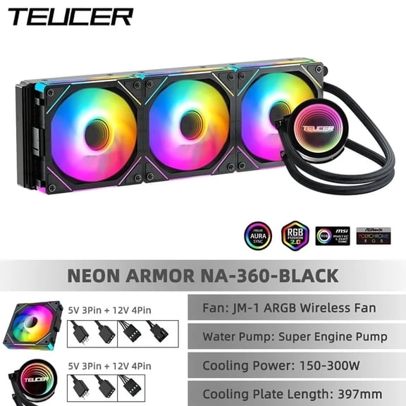 TEUCER AF-S360 Intel LGA1700 and AMD AM5 CPU Fans with Adjustable Fan Speed, Black