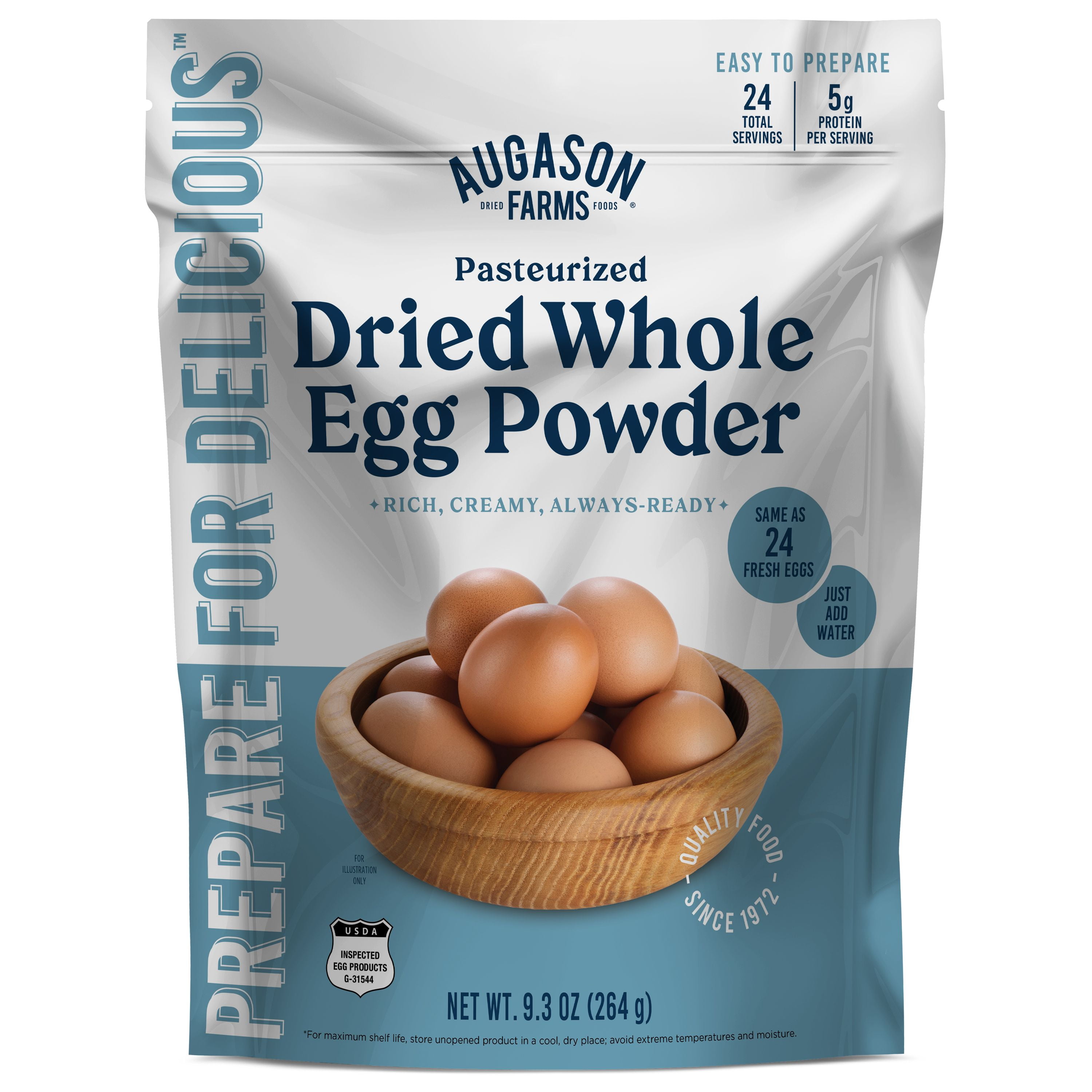 Augason Farms Pasteurized Dried Whole Egg Powder Resealable Pouch, Real Eggs, Emergency Food Supply, Everyday Meals, 24 Servings