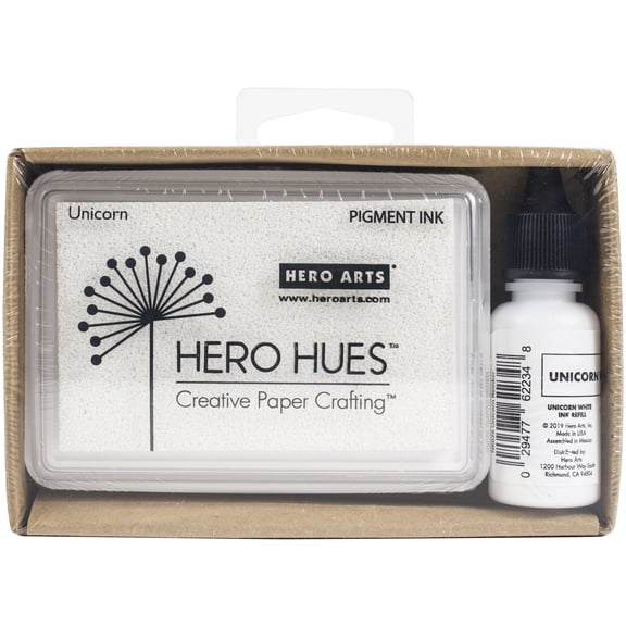 Hero Arts Unicorn White Ink Pad AF249 and Reinker NK026, Bundle of 2 Items