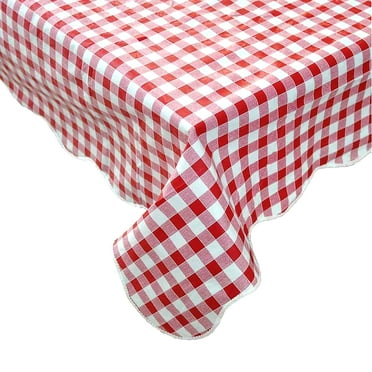 AF4760-014 Red and White Checkered Vinyl Tablecloth with Flannel Backing for Picnic/Party, Indoor Or Outdoor Dining-47" x 60"