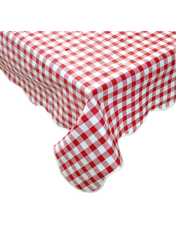 AF5472-014 Red and White Checkered Vinyl Tablecloth with Flannel Backing for Picnic/Party, Indoor Or Outdoor Dining-54" x 72"