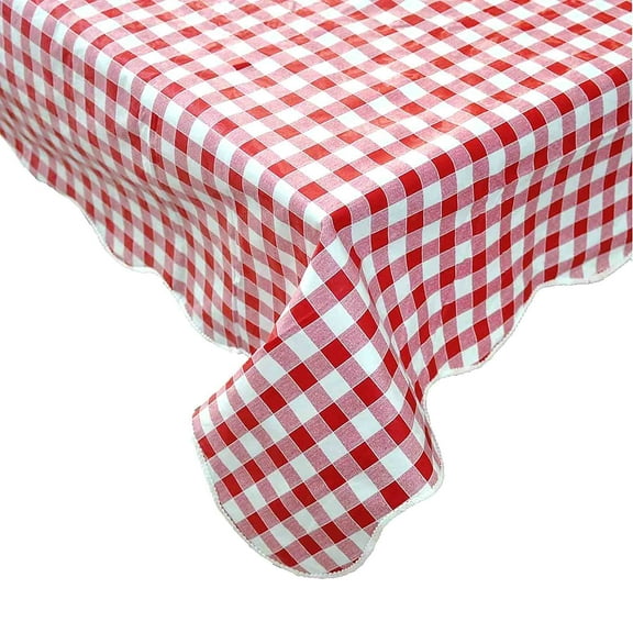 DurableDelights Red White Checkered Vinyl Flannel Waterproof Tablecloth for Picnic/Party, Indoor/Outdoor - 54" x 72"