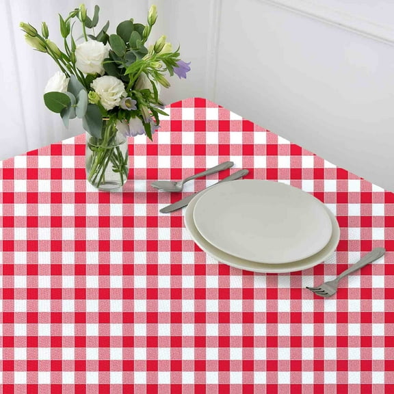 DurableDelights Red and White Checkered Vinyl Tablecloth, 60" x 60"