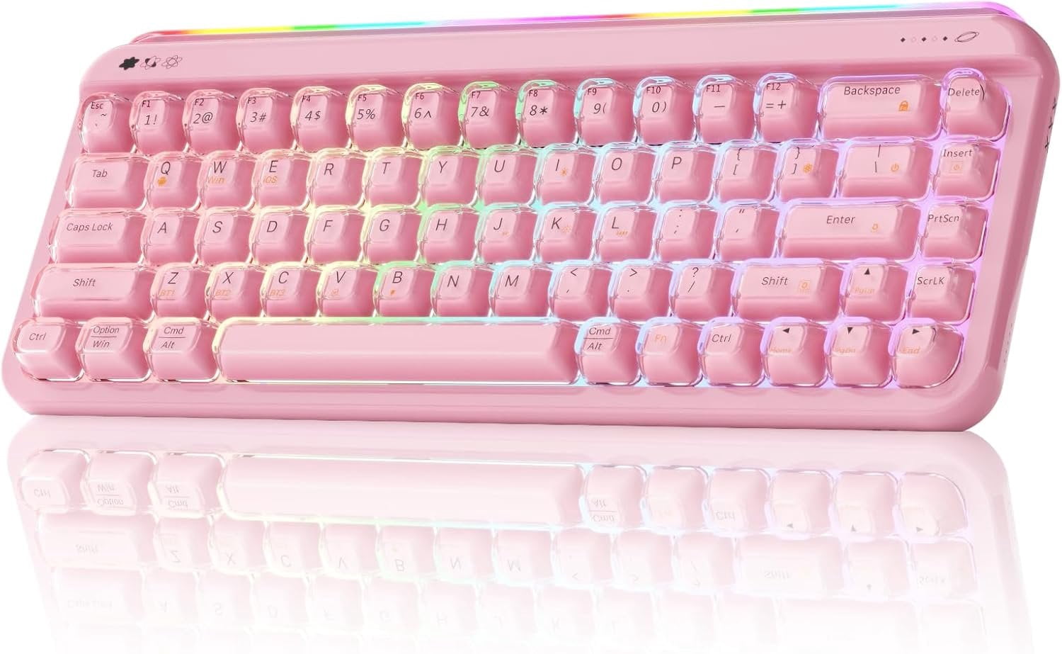 AF68 Membrane Keyboard, 68% Layout 68-Key Gaming Keyboard, 2.4 GHz/Type-C/BT, RGB Lighting Effects with Integrated Side Light Bar, 4000mAh , Translucent Keycaps