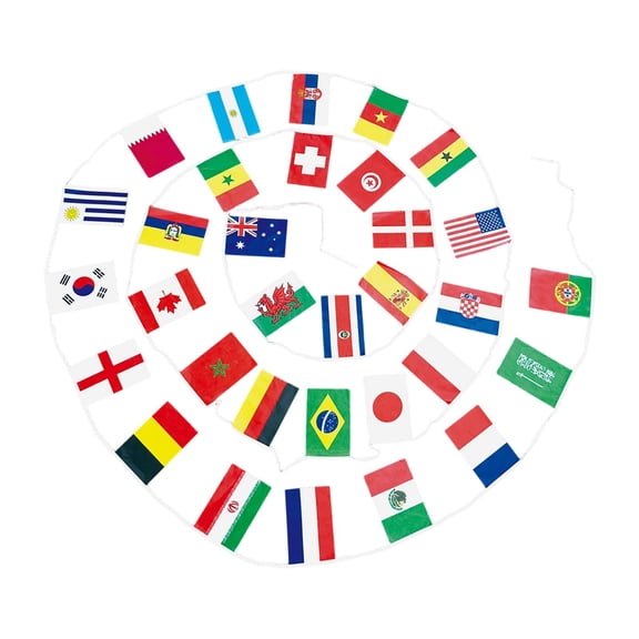 AFACUHX 1PC Football Championship String Flags 10m Lenth with 32 Participating Teams Bunting Banner Double Sided Football Decorations for Room Bar Backyard Garden Party Street
