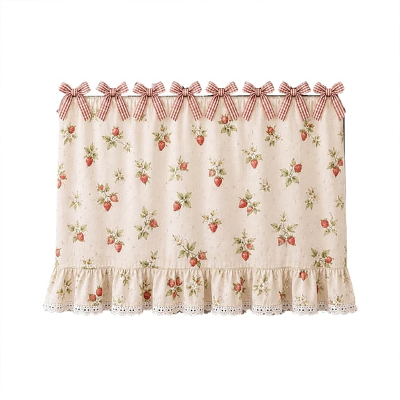 AFACUHX 2PC Farmhouse Stove Skirt Oven Curtain for Kitchen Blend Stove Curtain with Lace Ruffle & 9 Ribbon Ties Oven Curtain Cover & Oven Skirt Curtain for Cottage Kitchen Decor
