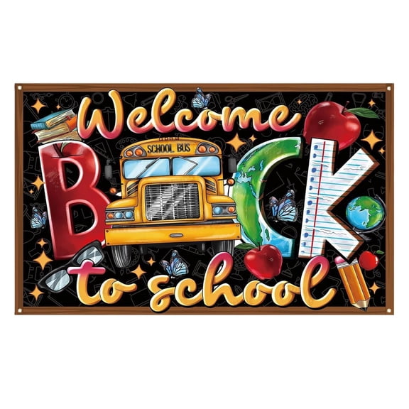 AFACUHX 5PC Welcome Back to School Celebration Banner 70.9"x43.3" Welcome Students Backdrop Weather Resistant with Colorful Festive for Classroom Party Decor for First Day of School
