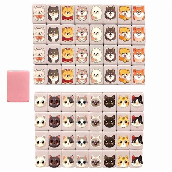 AFACUHX 64-Pc Animal Themed Mahjong Tile Set Stacking Game Brain Teaser Puzzle Matching Game Tabletop Entertainment Strategy Skill Development Portable Social Game for Family Parties & Travel