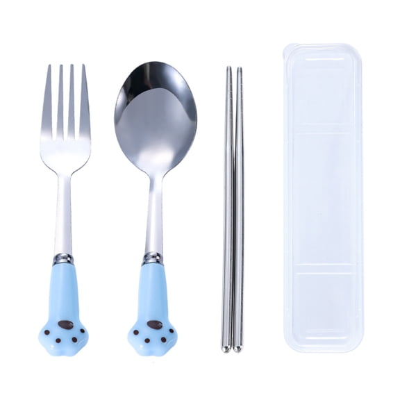 AFACUHX CatPaw Spoon Fork and Chopsticks Set for Adults Cute Print Tableware Set with Storage Box Food-Grade Meterial Dishwasher Safe (1 Set)