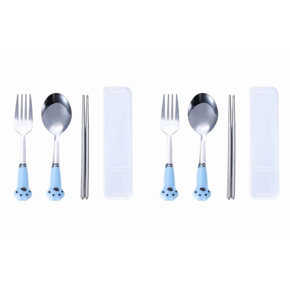 AFACUHX CatPaw Spoon Fork and Chopsticks Set for Adults Cute Print Tableware Set with Storage Box Food-Grade Meterial Dishwasher Safe (2 Set)