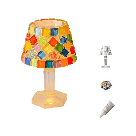 AFACUHX DIY Mosaic Table Lamp Kit Handmade Stained Glass Style Night Light with Colorful Tiles Creative Craft Project Ideal for Activities Bedroom Decor Holiday Birthday Gifts (S)