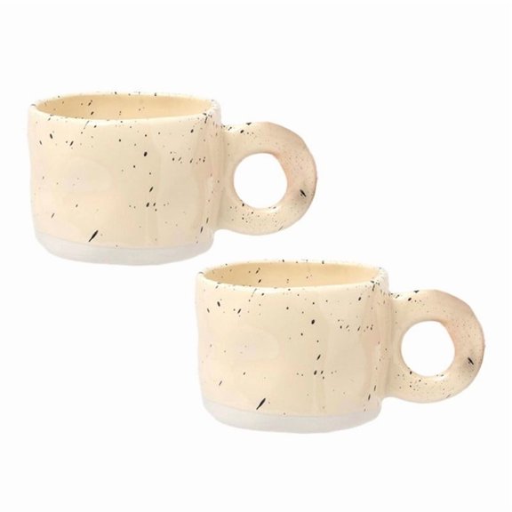 AFACUHX Handmade Ceramic Mug with Handle Modern Print Porcelain Cup for Coffee Milk Hot Chocolate Handgrip Cups Ideal Couple & Daily‑Use Cups (2PC)