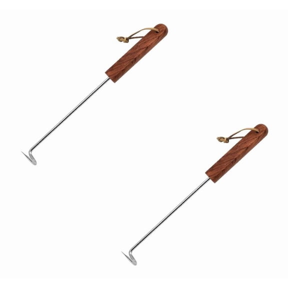 AFACUHX Pigtail Food Flipper 2Pcs 12 Inch Meat Turner Hook Stainless Steel BBQ Food Flipper with Hooks Meat Turner with Wooden Handle Grill Accessories for BBQ Grilling Griddle Kitchen Cooking