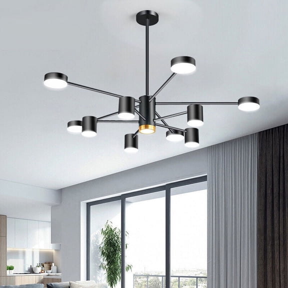 AFANQI 10 LED Metal Branch Chandelier Nordic Modern Black Sputnik Pendant Ceiling Light Warm White