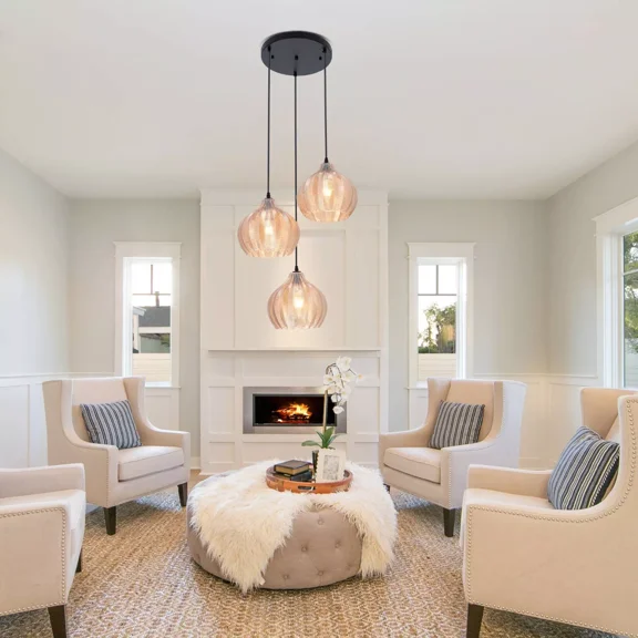 AFANQI 11.8 Black 3 Heads Glass Chandelier for Living Room Bedroom Lighting Fixtures