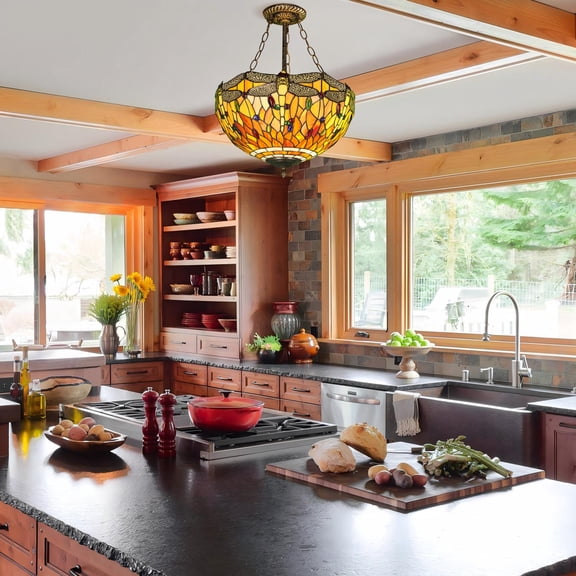 AFANQI 16-inch classic maroon dragonfly chandelier, including bulb, suitable for dining room, bedroom, and living room lighting.