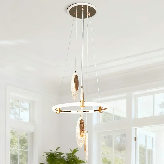 AFANQI 16-inch modern creative chandelier, 4-head minimalist circular chandelier, suitable for lighting in dining room, living room, and bedroom.