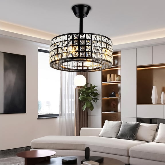 AFANQI 17.71-inch Retro American Style Round Fan Pendant Light with Integrated Light and Fan, Suitable for Dining Room and Living Room