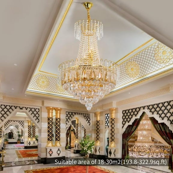 AFANQI 20 inch European luxury crystal chandelier, gold modern 10-layer crystal chandelier