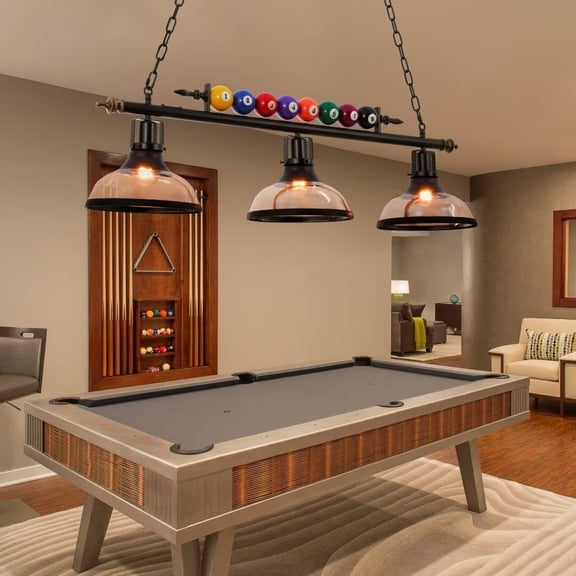 AFANQI 3-Light Billiard Table Chandelier, Industrial Pool Table Hanging Lamp with Clear Glass Shade