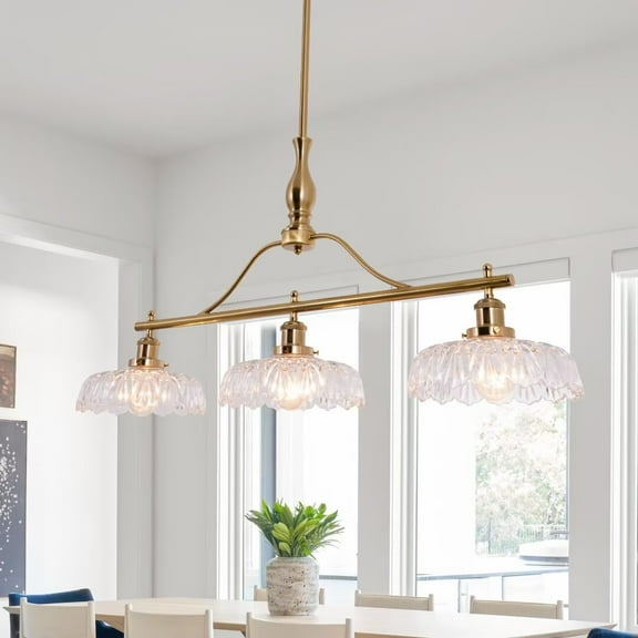 AFANQI 3-light modern light luxury linear chandelier with clear glass lampshade, adjustable hanging height, suitable for restaurant kitchen (31.5 inches)