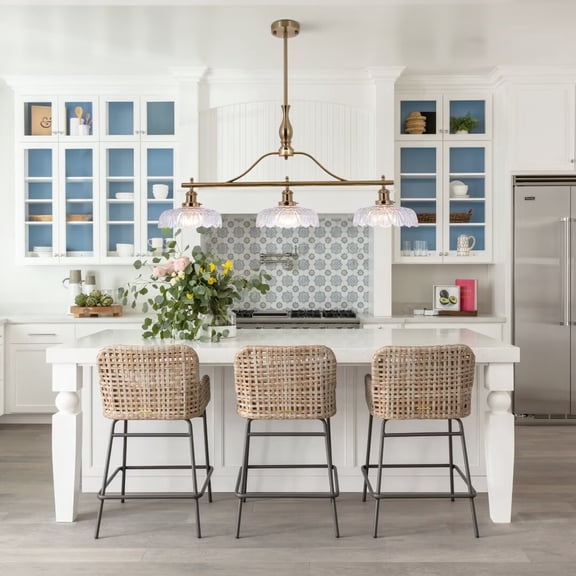 AFANQI  3-light modern light luxury linear chandelier with clear glass lampshade, adjustable hanging height, suitable for restaurant kitchen (31.5 inches)