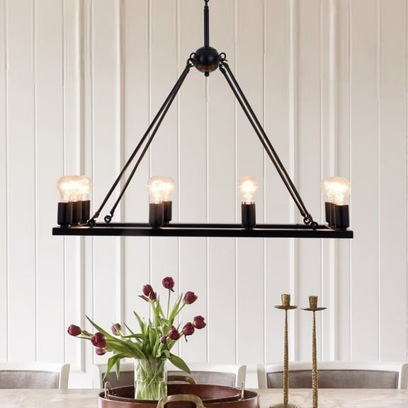 AFANQI 31.5 Inch Black Metal Rectangular Pendant Light, 10 Lights Open Design Industrial Style Pendant Light for Restaurant Cafe Corridor Entrance