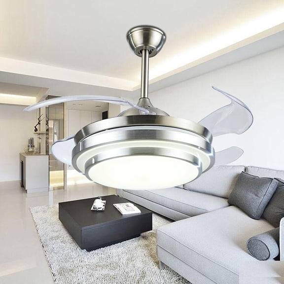 AFANQI 36'' Color Changing kids Ceiling Fan Invisible Blades Chandelier Ceiling Fan Retractable Ceiling Fan with Lights