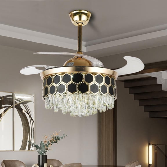 AFANQI 42-Inch Contemporary Black LED Ceiling Chandelier Fan with Remote Control