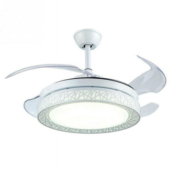 AFANQI 42 Inch White Invisible Ceiling Fan Light, LED 3 Colors Remote Control Bird Nest Pendant Light