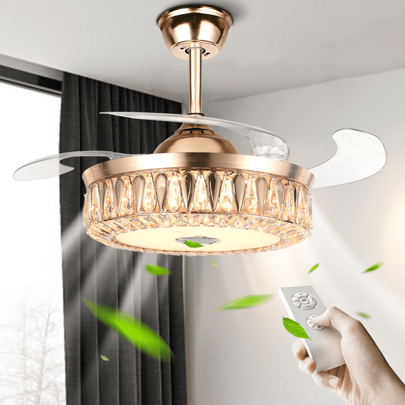 AFANQI 42" Invisible Ceiling Fan Light with Remote Control 7 Changed Light and 3 Fan Speed Retractable Blade Ceiling Fan for Indoor Living Room
